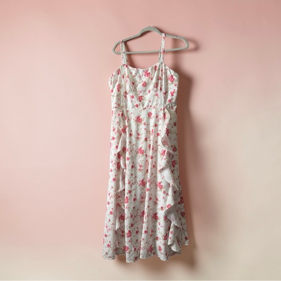 Chic Floral Midi Dress in White and Pink - Picture 3 of 11